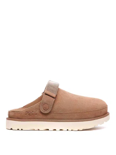 Ugg Goldenstar Suede Flatform Clogs In Brown