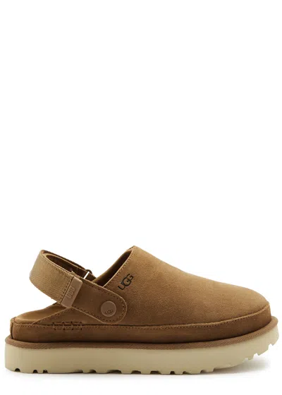 Ugg Goldenstar Clog Suede Sliders In Beige