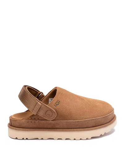 Ugg Goldenstar Suede Flatform Clogs In Brown