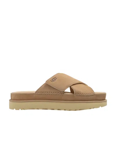 Ugg Goldenstar Cross Slides In Beige