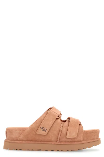 Ugg Goldenstar Hi Leather Slides In Brown