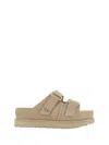Ugg Goldenstar Hi Suede Slides Sand In Brown
