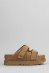 Ugg Goldenstar Hi Slide Slipper-mule In Leather Color Suede In Beige