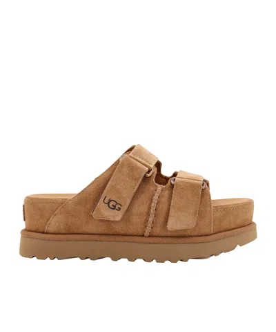 Ugg Goldenstar Hi Suede Slides In Brown