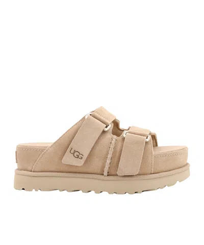 Ugg Goldenstar Hi Suede Slides In Nude
