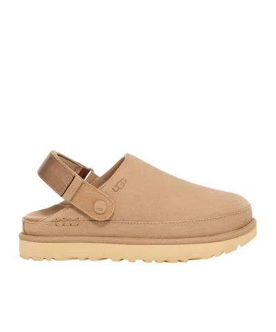 Ugg Goldenstar Suede Flatform Clogs In Neutral