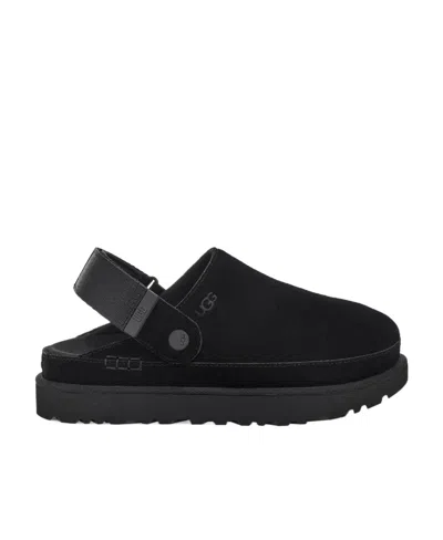 Ugg Chic Sheepskin Sandals With Adjustable Strap And Cushioned Sole In Black