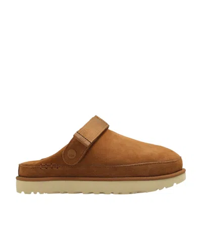 Ugg Goldenstar Suede Flatform Clogs In Brown