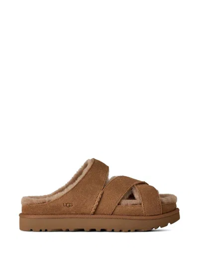 Ugg Chestnut Suede Greenport Cross Strap Sandals In Brown