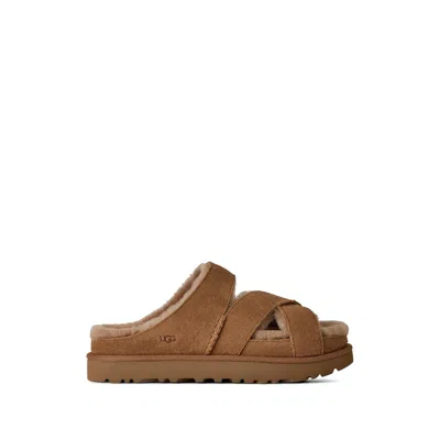 Ugg Chestnut Suede Greenport Cross Strap Sandals In Brown