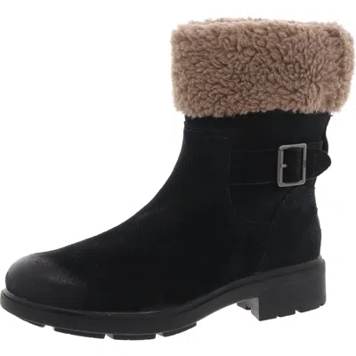 Ugg Harrison Cuff Womens Suede Ankle Shearling Boots In Black