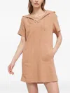 Ugg Hooded Lace-up Mini Dress In Neutral