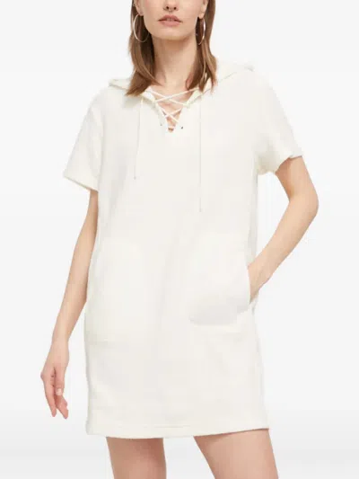 Ugg Hooded Lace-up Mini Dress In Neutral