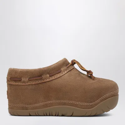 Ugg -inspired Bucked Suede Sabot With Cushioned Step In Beige