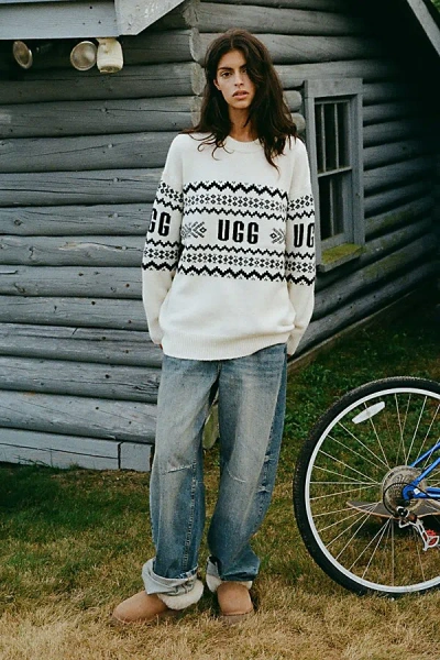 Ugg Isle Oversized Crew Neck Sweater In Cream, Women's At Urban Outfitters In White