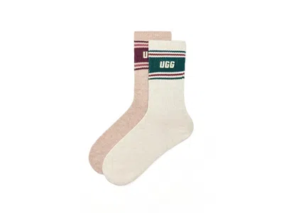 Ugg Jedlyn Varsity Crew 2-pack Women's Sock Saltwater/wild Grape, Cotton/polyester In White