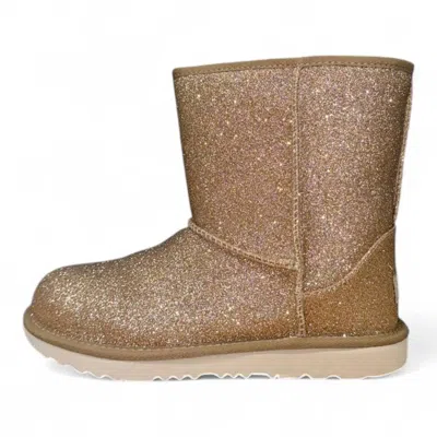 Ugg Kid's Classic Short Ii Glitter Boot In Gold In Brown