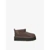 Ugg Dark Brown Kids' Classic Ultra Mini Platform Suede And Shearling Boots Eur 33.5 /1.5 Uk In Dark Brown