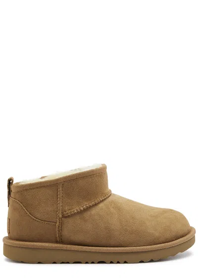 Ugg Kids Classic Ultra Mini Suede Ankle Boots In Brown