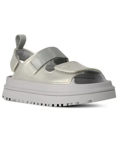 Ugg Kids' Goldenglow Glossy Sparkles Open Toe Sandals In Silver