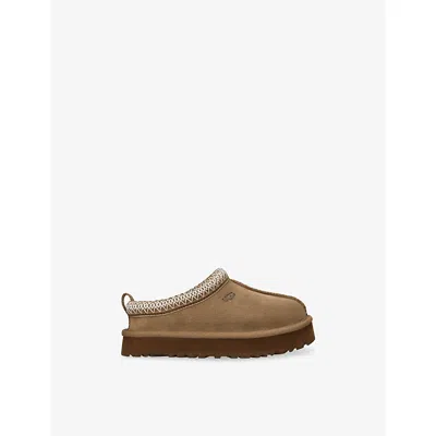 Ugg Kids' Tazz Braided-trim Suede Slippers In Brown