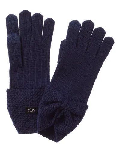 Ugg Knit Bow Wool-blend Tech Gloves In Blue