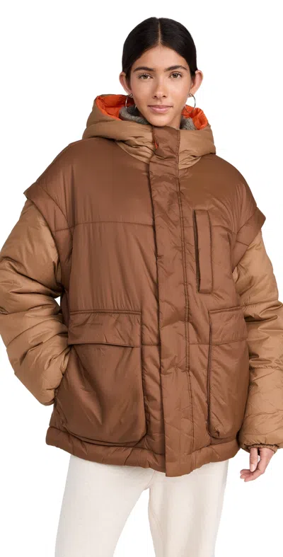 Ugg Kristian Convertible Puffer Coat Pecan/moss Green