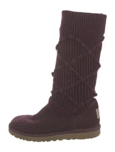 Pre-owned Ugg Lace-up Boots In Burgundy
