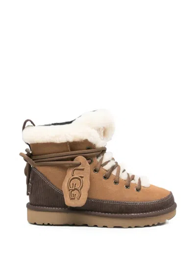 Ugg Lace-up Shearling-trim Boots In Brown