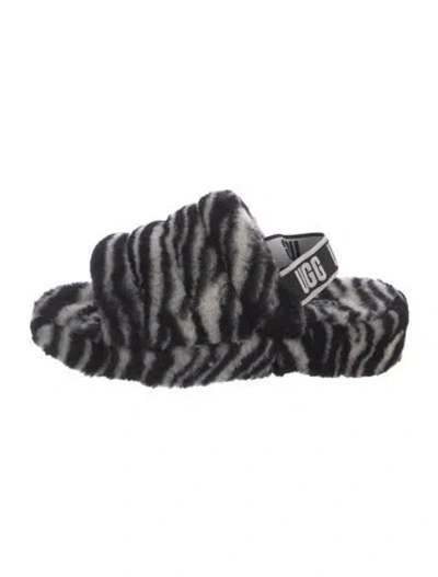 Pre-owned Ugg Lamb Fur Animal Print Slides In Multi