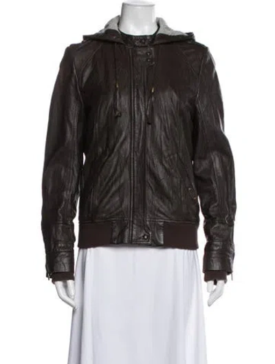 Pre-owned Ugg Lamb Leather Bomber Jacket In Brown