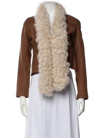 Pre-owned Ugg Lamb Leather Colorblock Pattern Jacket In Brown