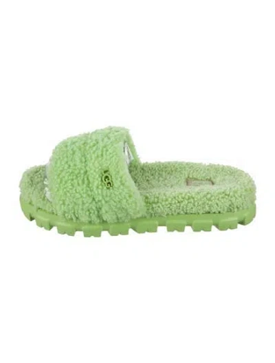 Pre-owned Ugg Lambswool Slides In Green