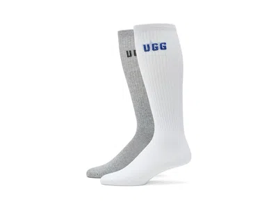 Ugg Leander Logo Crew 2 Pack Men's Quarter Length Socks Shoes Regal Blue/grey Heather: One Size In White