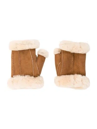Pre-owned Ugg Leather And Shearling Fingerless Winter Gloves In Neutral