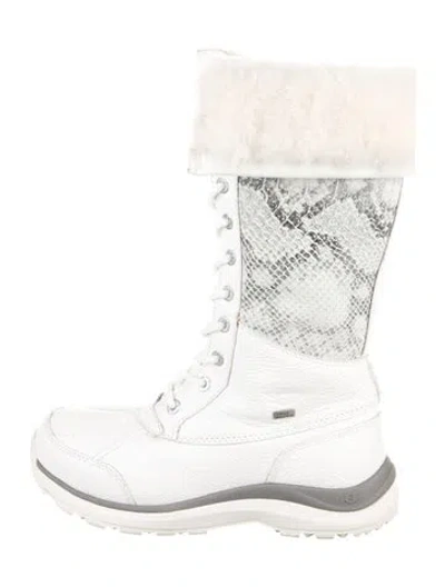 Pre-owned Ugg Leather Animal Print Snow Boots In White