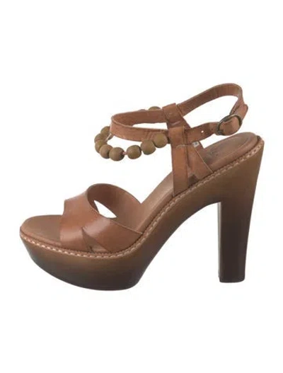 Pre-owned Ugg Leather Beaded Accents Sandals In Brown