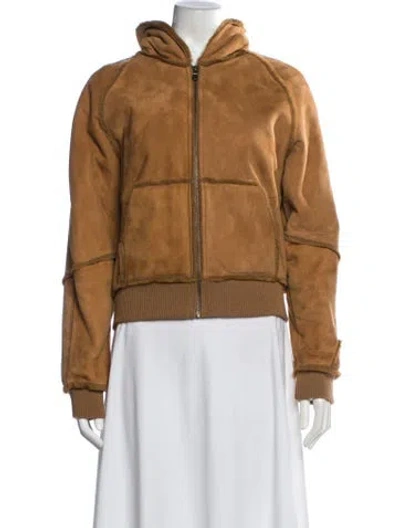 Pre-owned Ugg Leather Bomber Jacket In Brown