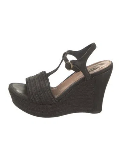 Pre-owned Ugg Leather Braided Accents Espadrilles In Black