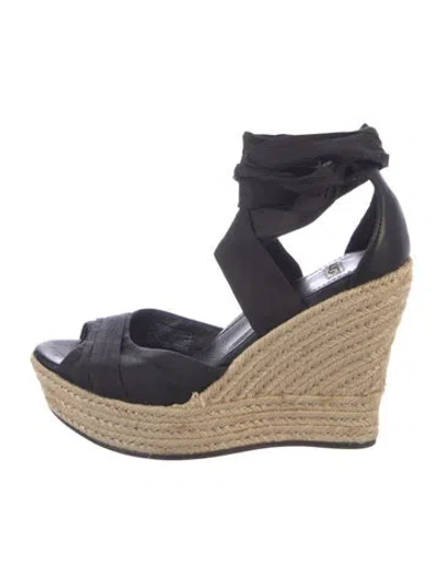 Pre-owned Ugg Leather Braided Accents Espadrilles In Black