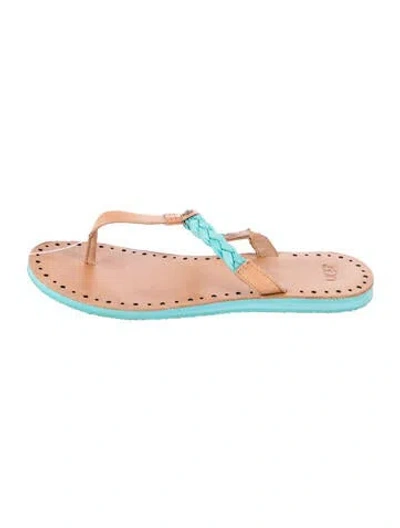 Pre-owned Ugg Leather Braided Accents Flip Flops In Blue/neutrals