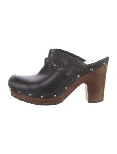 Pre-owned Ugg Leather Braided Accents Mules In Black