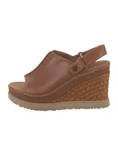 Pre-owned Ugg Leather Braided Accents Slingback Sandals In Brown