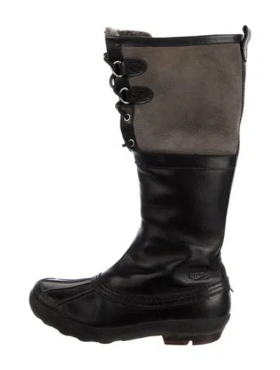 Pre-owned Ugg Leather Colorblock Pattern Boots In Black