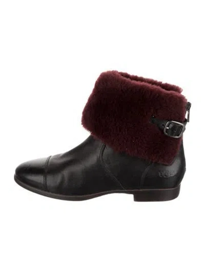 Pre-owned Ugg Leather Colorblock Pattern Boots In Black