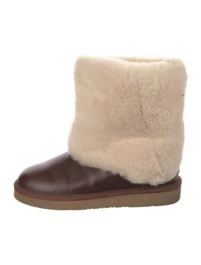 Pre-owned Ugg Leather Colorblock Pattern Boots In Brown