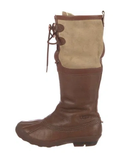 Pre-owned Ugg Leather Colorblock Pattern Boots In Brown