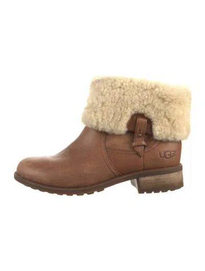 Pre-owned Ugg Leather Colorblock Pattern Boots In Brown