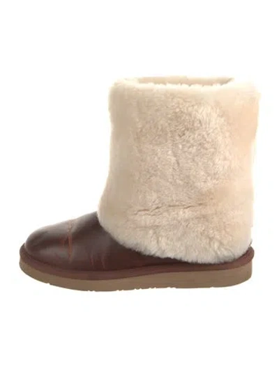 Pre-owned Ugg Leather Colorblock Pattern Boots In Brown