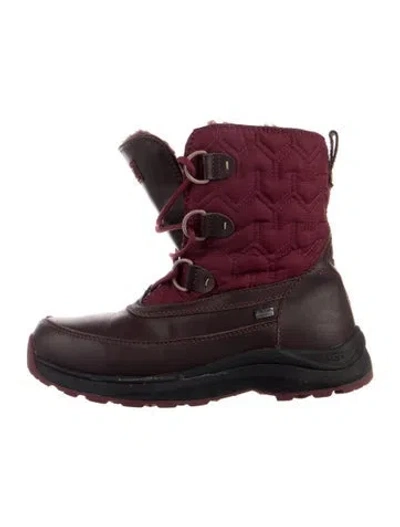 Pre-owned Ugg Leather Colorblock Pattern Combat Boots In Burgundy